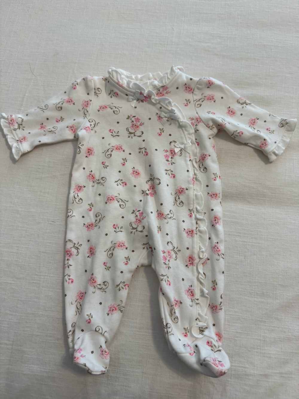 Little Me White and Pink Floral Footed One-Piece
